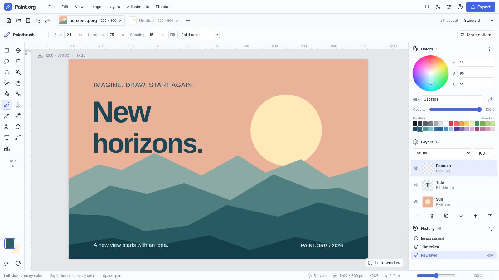 Paint.Org workspace showing image tools, layers and editing controls